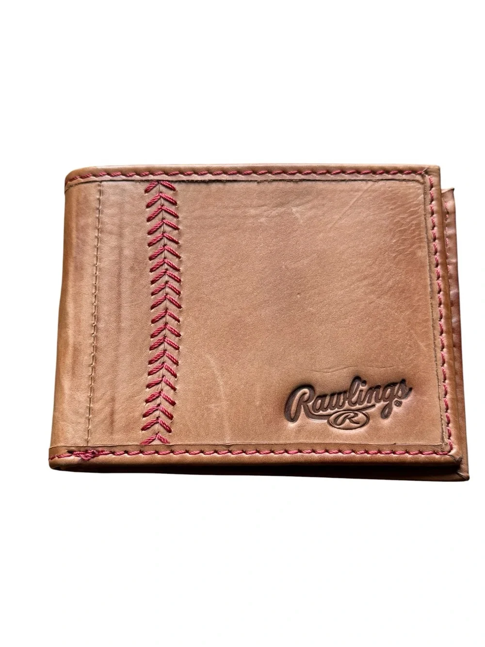 Rawlings Brown Leather Wallet with Pink Stitch Accent